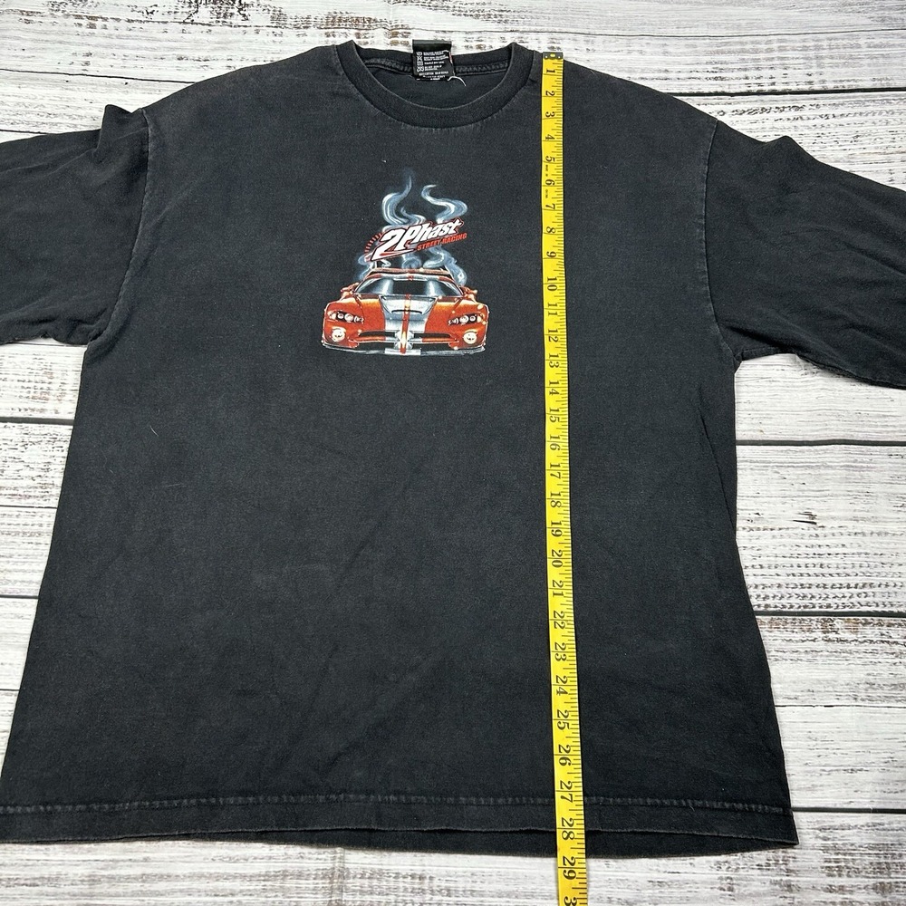 VTG Y2K Top Heavy LS Black Shirt Mens Size XL 2Phast Street Racing Viper Skull - Picture 6 of 8